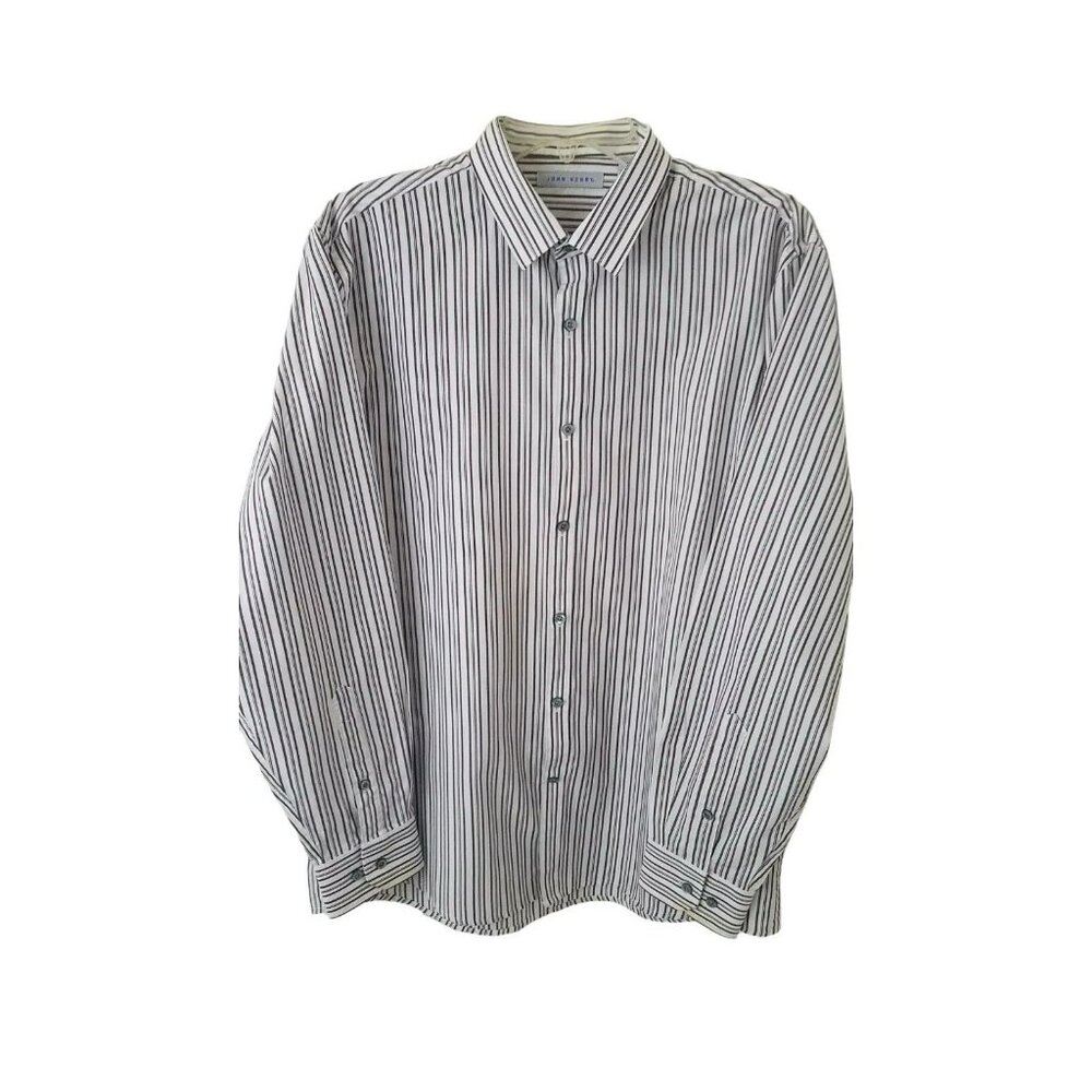 John Henry Men's Khaki Brown Shirt Long Sleeve Button Front Multi Color Stripe C